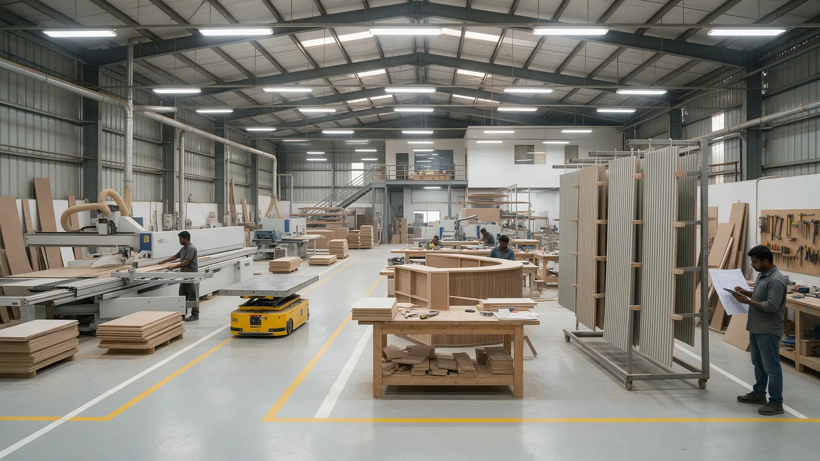 Modular restaurant fit-out components manufactured off-site before installation